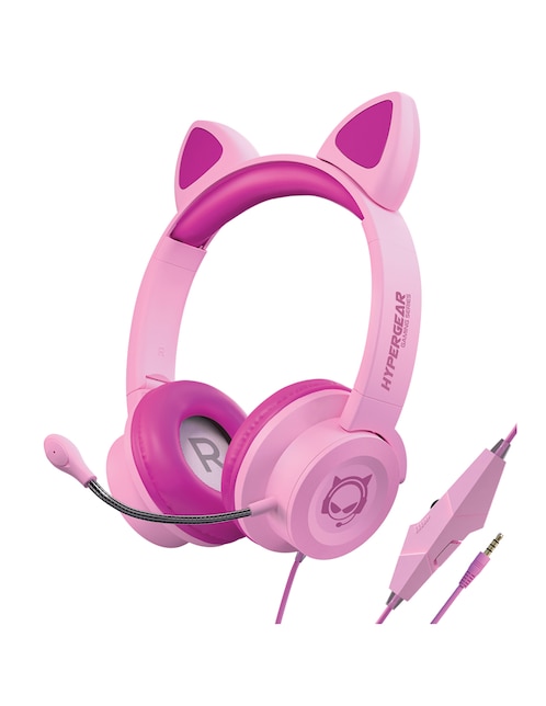 Audífonos On-Ear Hypergear Kombat Kitty alámbricos con cancelación de ruido Rosa