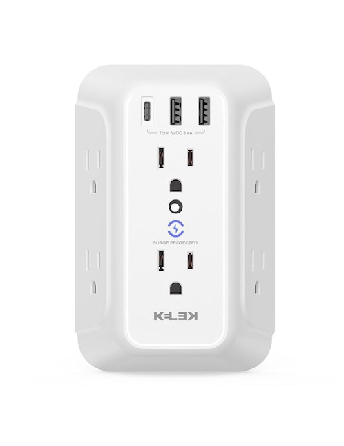 Multicontacto Kelek MULT-6-W1 de 6 contactos, 2 puertos USB y 1 puerto USB C