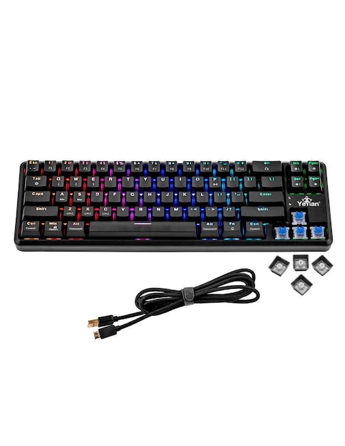 YEYIAN Teclado gamer USB, bluetooth retroiluminado español con interruptor lineal (red, black) Yeyian Akil
