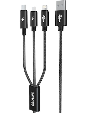Cable lightning, micro USB y tipo C Ground a tipo USB A de 1 m