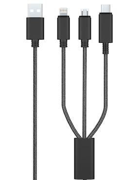 Cable lightning, micro USB y tipo C Ground a tipo USB A de 1 m