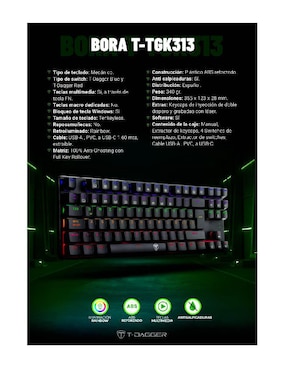 Teclado gamer conexión inalámbrica T-Dagger Bora T-TGK313 (Rainbow Blue Switches)