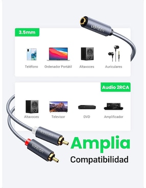 Cable RCA Ugreen a tipo auxiliar 3.5 mm de 25 cm