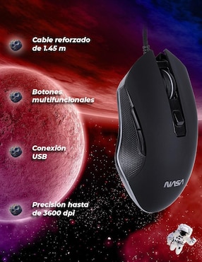 Mouse gamer alámbrico Techzone edición Nasa RGB