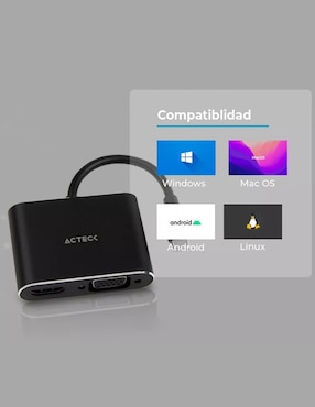 Adaptador USB tipo C a VGA y HDMI Acteck