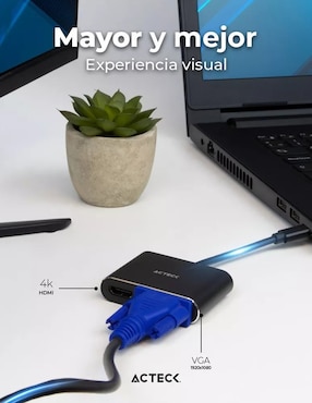 Adaptador USB tipo C a VGA y HDMI Acteck