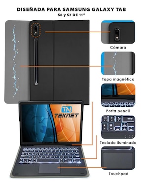 Funda con teclado para tablet Teknet samsung galaxy tab (s8, s7) de 11 pulgadas