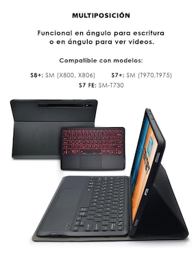 Funda con teclado para tablet Teknet samsung galaxy tab s8+, s7 fe, s7+ de 12.4 pulgadas