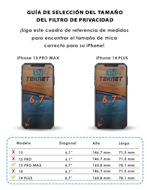 Mica Celular Teknet iPhone 14 Plus y iPhone 13 Pro Max de cristal templado