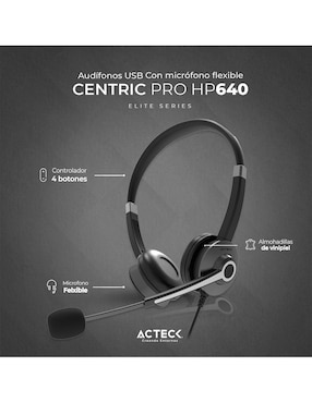 Audífonos On-Ear Acteck Centric Pro Hp640 alámbricos con cancelación de ruido
