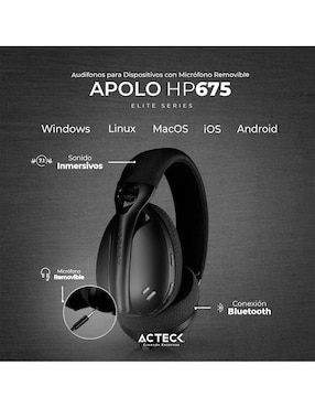 Audífonos Over-Ear Acteck Apolo Hp675 inalámbricos con cancelación de ruido