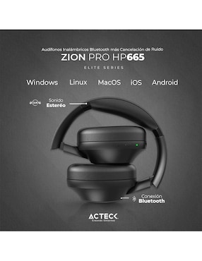 Audífonos Over-Ear Acteck Zion Pro Hp665 inalámbricos con cancelación de ruido
