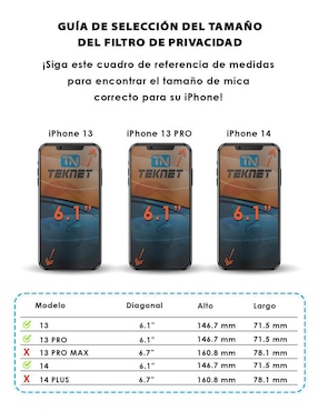 Mica celular Teknet iPhone 13 Pro de cristal templado