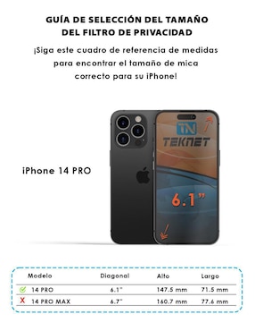 Mica Celular Teknet iPhone 14 Pro de cristal templado