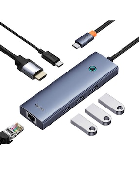 Hub Baseus Tipo C a HDMI + USB3.0 x 3 + PD + RJ45 de 6 contactos