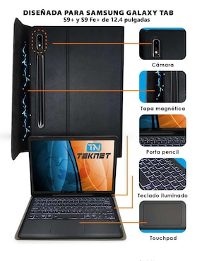 Funda para tablet Teclado para Galaxy Tab S9+ y S9 Fe+ Teknet