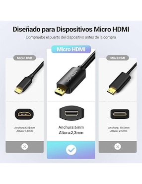 Cable micro HDMI Ugreen a tipo HDMI 4K de 20 cm