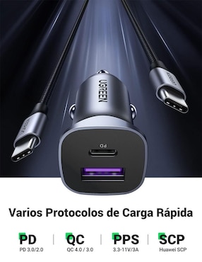 Cargador auto Ugreen USB tipo A + USB tipo C