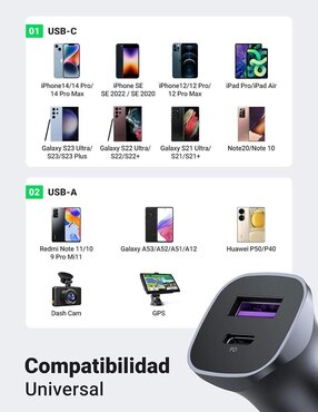 Cargador auto Ugreen USB tipo A + USB tipo C