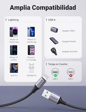 Cable USB A Ugreen a tipo lightning de 1 m