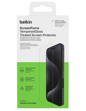 Mica celular Belkin iPhone 15 Pro Max de cristal templado