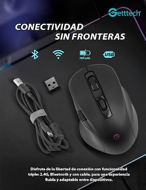 Mouse Gamer Inalámbrico Getttechggm-rgbtr-01
