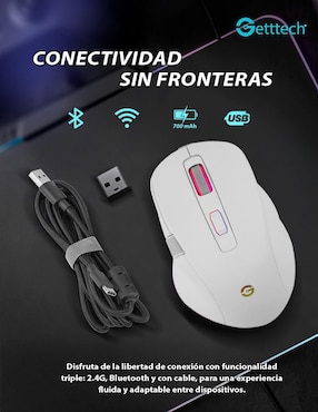 Mouse Gamer Inalámbrico Getttech ggm-rgbtr-01-wh