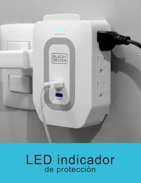 Multicontacto Black + Decker BDXEEMTTAP4 de 6 contactos aterrizados y 2 contactos USB para recarga