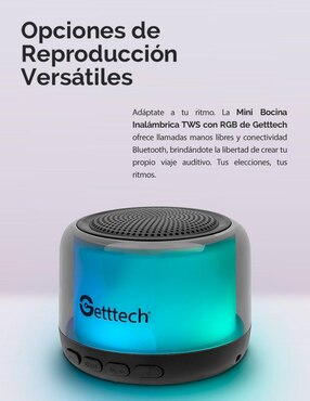 Bocina portátil Getttech MINI GUS-ETRBT-01​_RGB_BT_TWS bluetooth