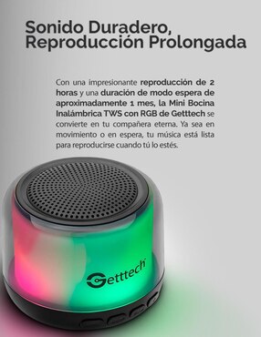Bocina portátil Getttech MINI GUS-ETRBT-01​_RGB_BT_TWS bluetooth