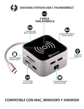 Hub Getttech Docking Station Thunderbolt USB C GHW-69401 de 10 contactos
