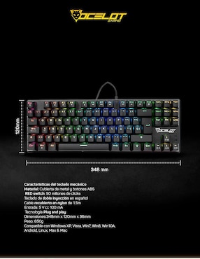 Teclado gamer retroiluminado español Ocelot Gaming OK-TKL2