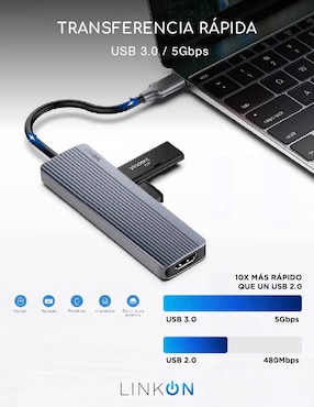 Hub Linkon USB 6 en 1 de 6 contactos