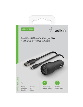 Cargador auto Belkin USB + USB tipo C