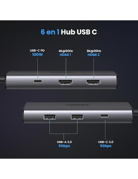 Hub Ugreen 15852 de 6 contactos