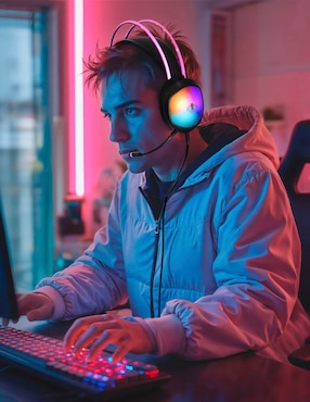 Audífonos Gamer Ground Gaming alámbricos RGB INT-MM129