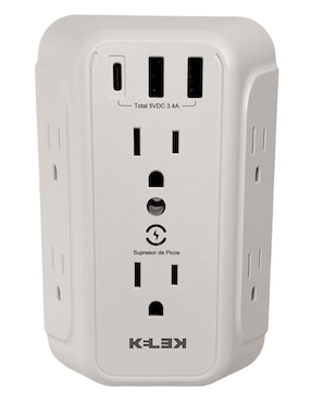 Multicontacto Kelek MULT-6-W1 de 6 contactos, 2 puertos USB y 1 puerto USB C