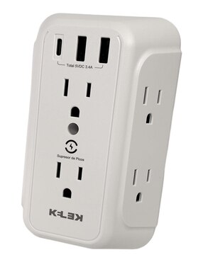 Multicontacto Kelek MULT-6-W1 de 6 contactos, 2 puertos USB y 1 puerto USB C