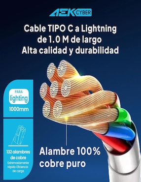 Cable lightning Aek Cyber a tipo USB A de 1 m