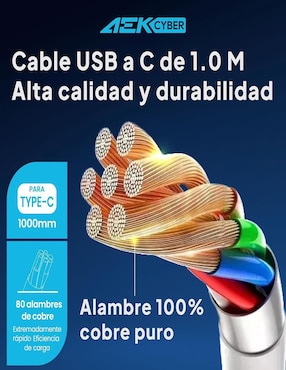 Cable USB C Aek Cyber a tipo USB A de 1 m