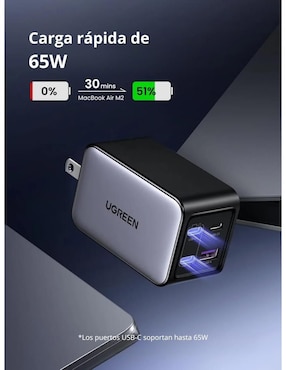Cargador pared Ugreen de 65 W USB + USB tipo C 35530