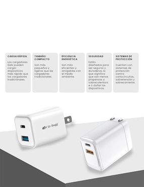 Cargador pared D-Bugg de 35 w USB + USB Tipo C