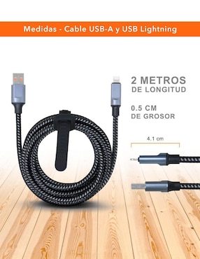 Cable USB A Black+Decker a tipo lightning de 2 m