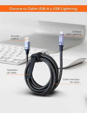 Cable USB A Black+Decker a tipo lightning de 2 m