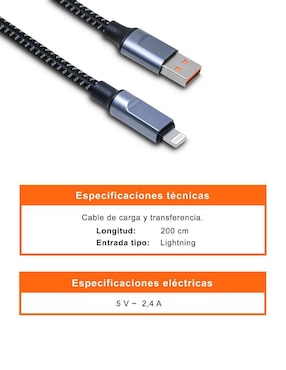 Cable USB A Black+Decker a tipo lightning de 2 m