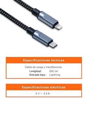 Cable USB C Black+Decker a tipo lightning de 2 m