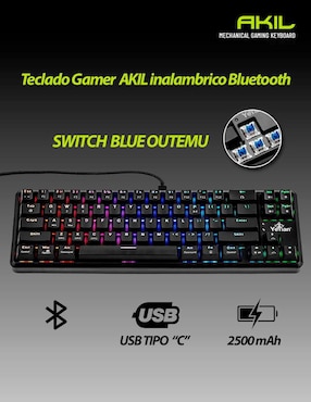 Teclado gamer USB, bluetooth retroiluminado español con interruptor lineal (red, black) Yeyian Akil