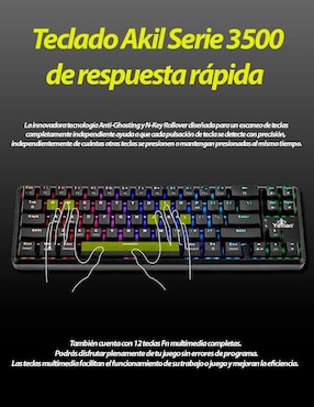 Teclado gamer USB, bluetooth retroiluminado español con interruptor lineal (red, black) Yeyian Akil