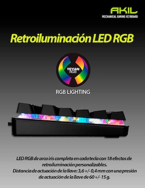 Teclado gamer USB, bluetooth retroiluminado español con interruptor lineal (red, black) Yeyian Akil