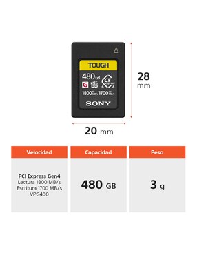 Memoria CFexpress Sony capacidad 480 GB